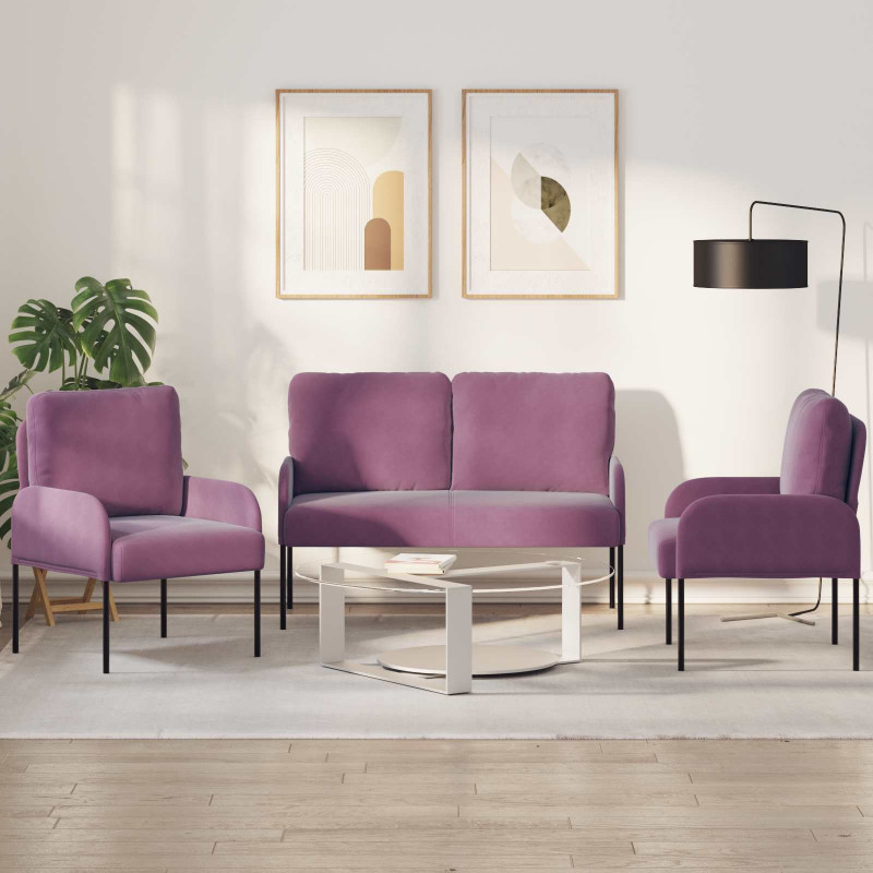 Zestawy sof z poduszką 3 pcs Fioletowy 115 x 56 x 80 cm sklejka