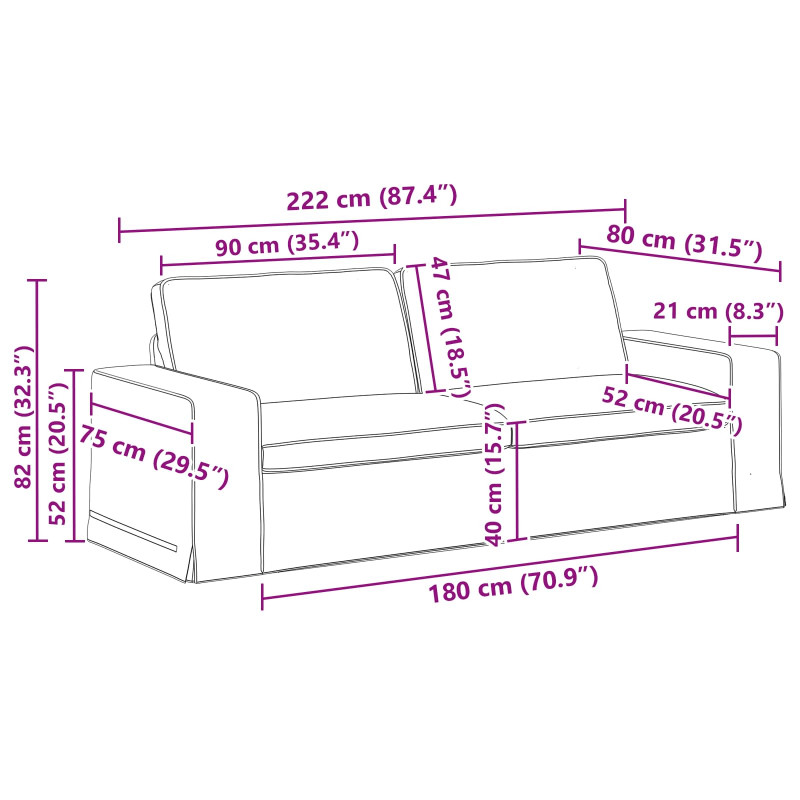 Zestaw Sof 2 pcs Czarny 182 x 80 x 82 cm tkanina