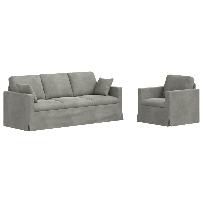 Zestaw Sof 2 pcs Jasnoszary 198 x 78 x 80 cm Aksamit
