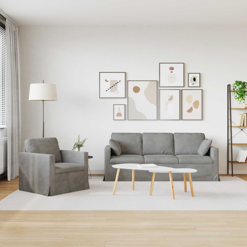 Zestaw Sof 2 pcs Jasnoszary 198 x 78 x 80 cm Aksamit