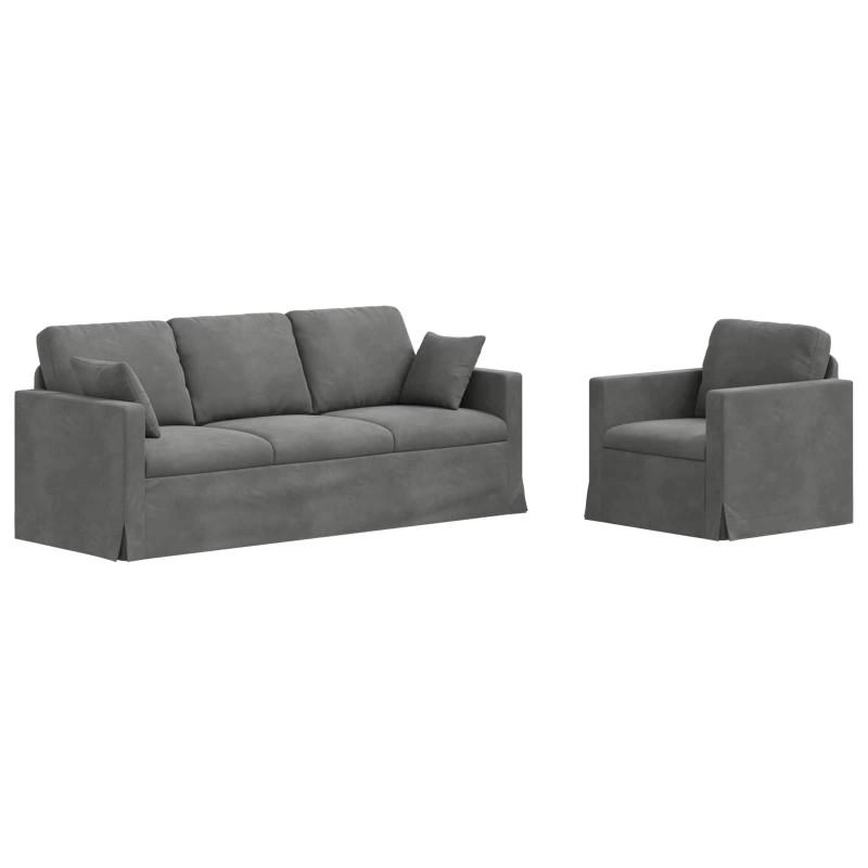 Zestaw Sof 2 pcs Ciemnoszary 198 x 78 x 80 cm Aksamit