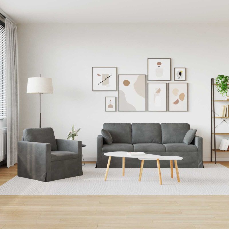 Zestaw Sof 2 pcs Ciemnoszary 198 x 78 x 80 cm Aksamit