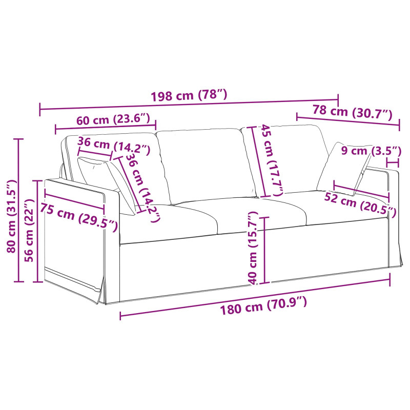 Zestaw Sof 2 pcs Różowy 198 x 78 x 80 cm Aksamit