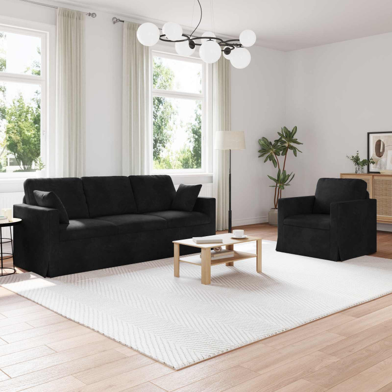 Zestaw Sof 2 pcs Czarny 198 x 78 x 80 cm Aksamit