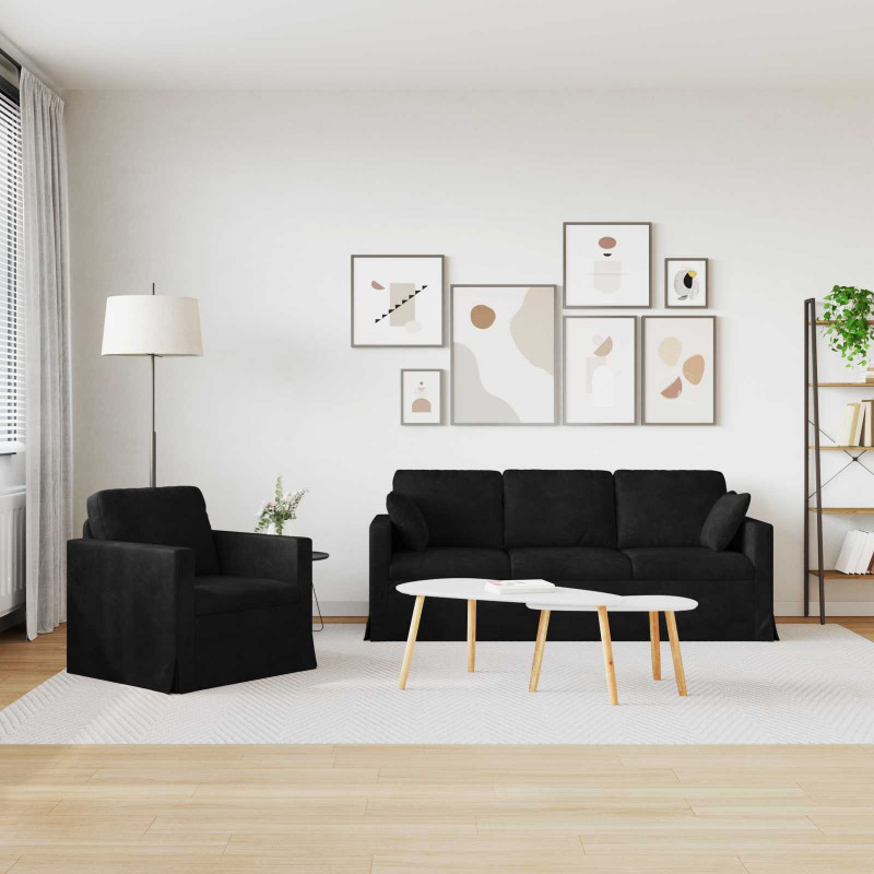 Zestaw Sof 2 pcs Czarny 198 x 78 x 80 cm Aksamit