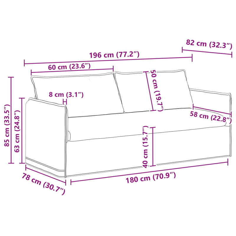 Zestaw Sof 2 pcs Jasnoszary 196 x 82 x 85 cm tkanina