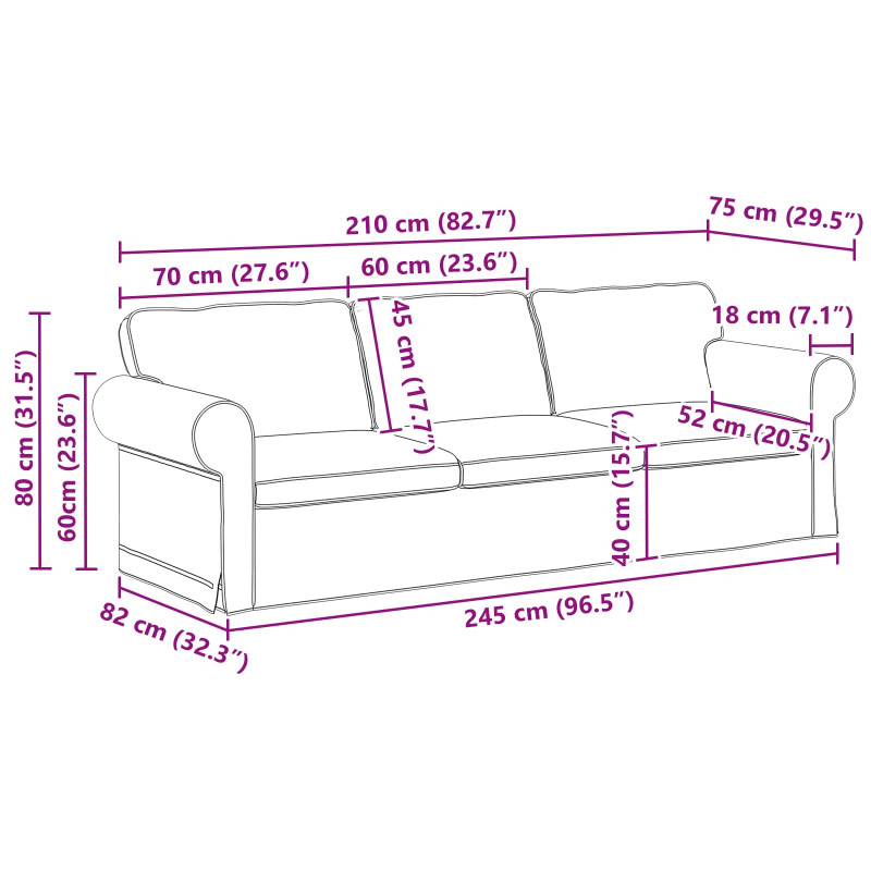 Zestaw Sof 2 pcs Czarny 245 x 82 x 80 cm tkanina
