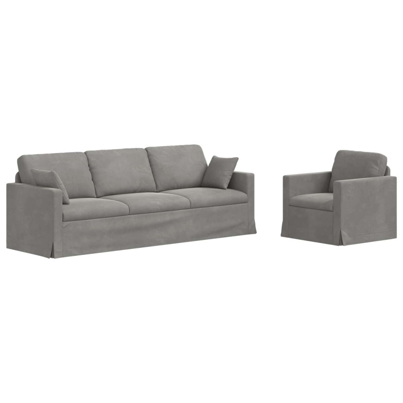 Zestaw Sof 2 pcs Jasnoszary 228 x 78 x 80 cm Aksamit