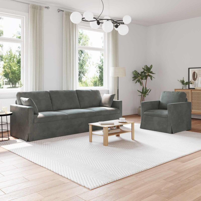 Zestaw Sof 2 pcs Ciemnoszary 228 x 78 x 80 cm Aksamit