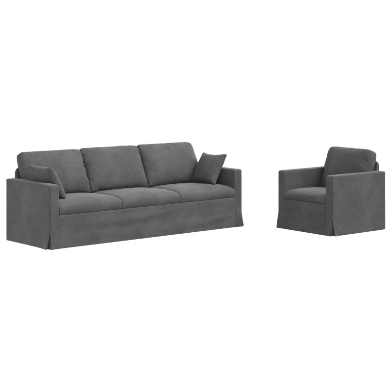 Zestaw Sof 2 pcs Ciemnoszary 228 x 78 x 80 cm Aksamit