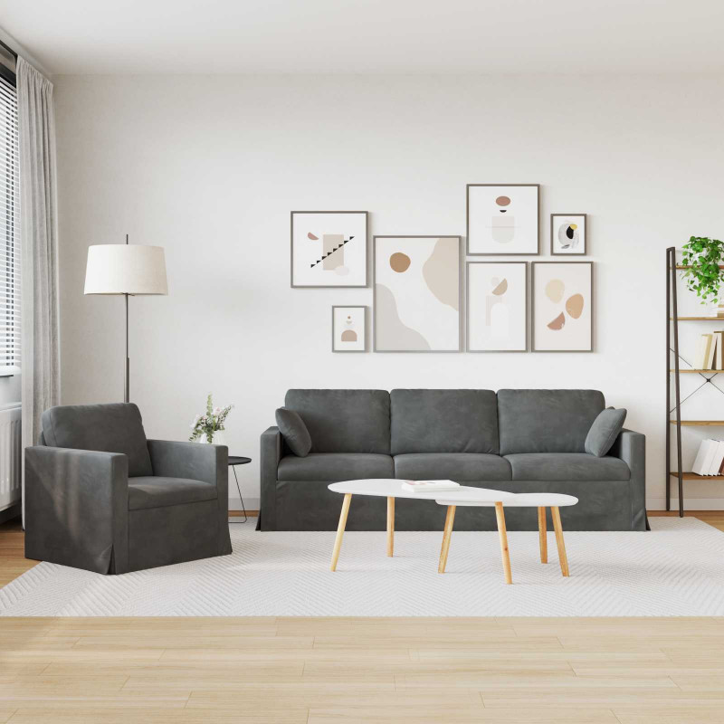 Zestaw Sof 2 pcs Ciemnoszary 228 x 78 x 80 cm Aksamit