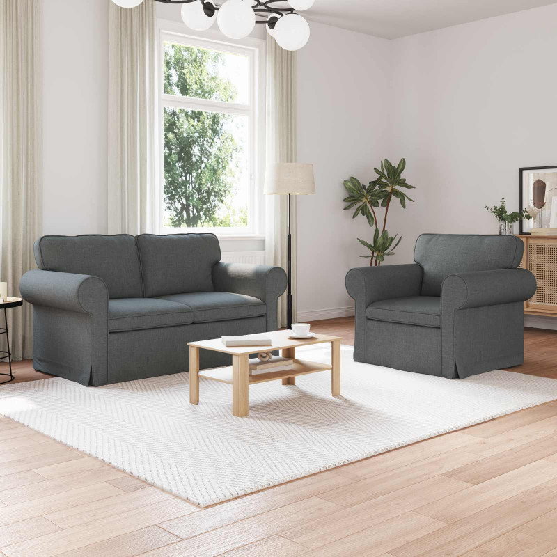 Zestaw Sof 2 pcs Ciemnoszary 155 x 82 x 80 cm tkanina