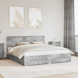 Ramka łóżka Betonowy szary 200 x 200 cm Materiał drewnopochodny