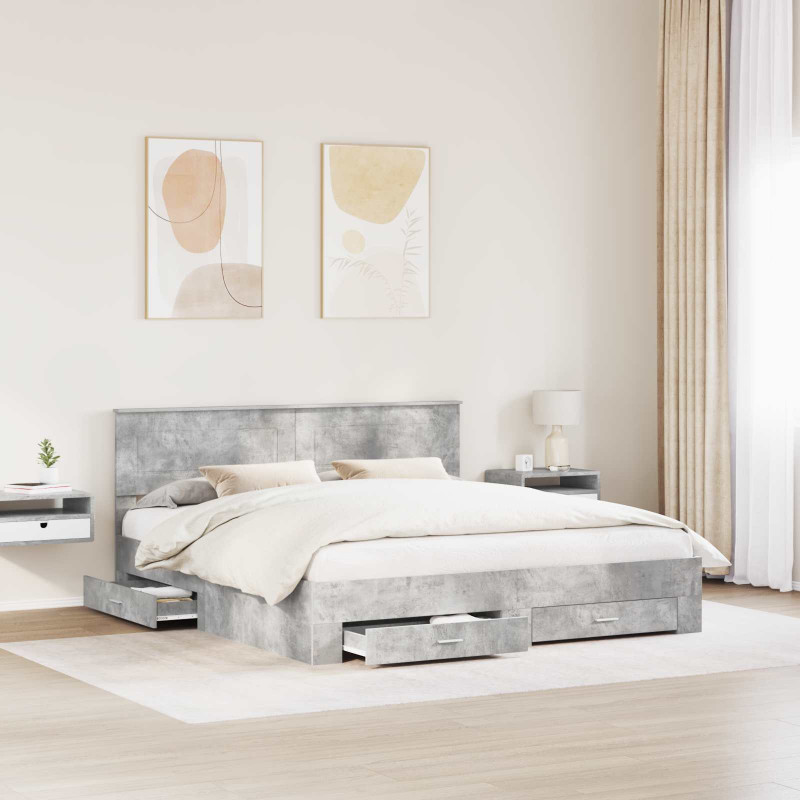 Ramka łóżka Betonowy szary 200 x 200 cm Materiał drewnopochodny