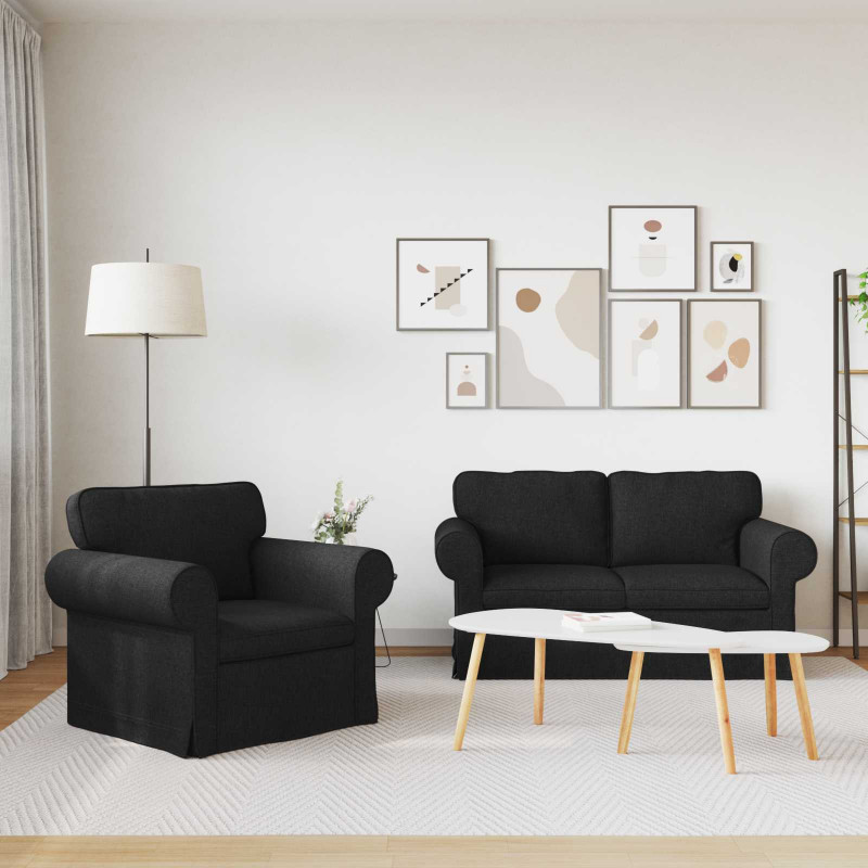 Zestaw Sof 2 pcs Czarny 155 x 82 x 80 cm tkanina