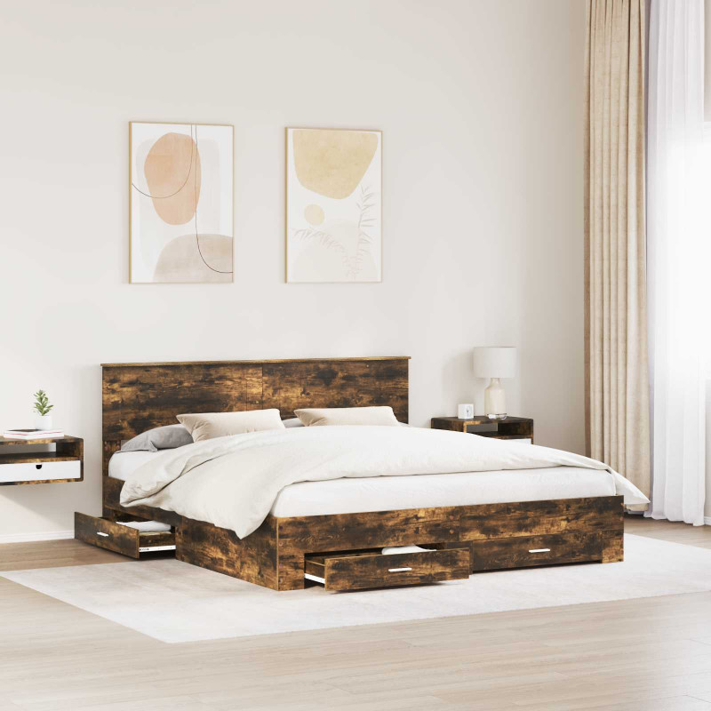 Ramka łóżka Dąb wędzony 200 x 200 cm Materiał drewnopochodny