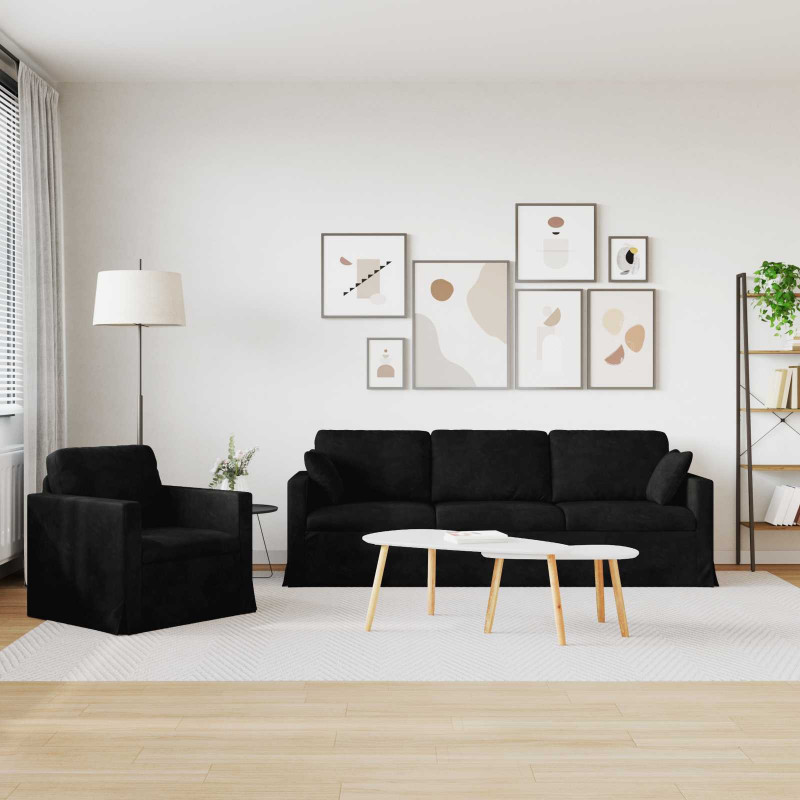 Zestaw Sof 2 pcs Czarny 228 x 78 x 80 cm Aksamit