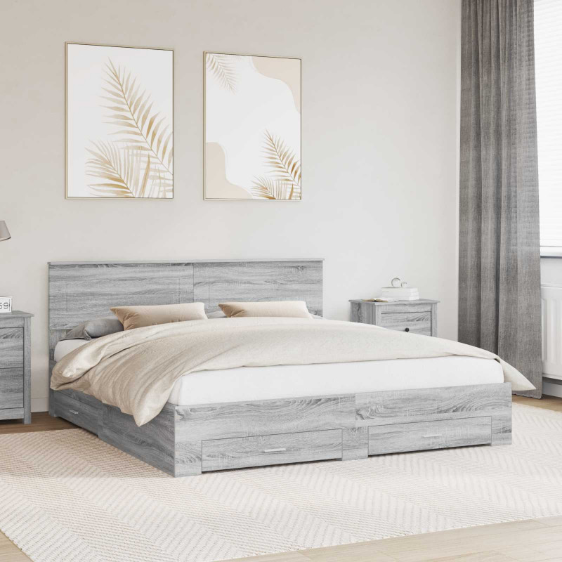 Ramka łóżka Szary Sonoma 200 x 200 cm Materiał drewnopochodny