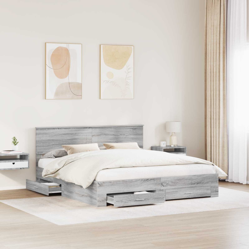 Ramka łóżka Szary Sonoma 200 x 200 cm Materiał drewnopochodny