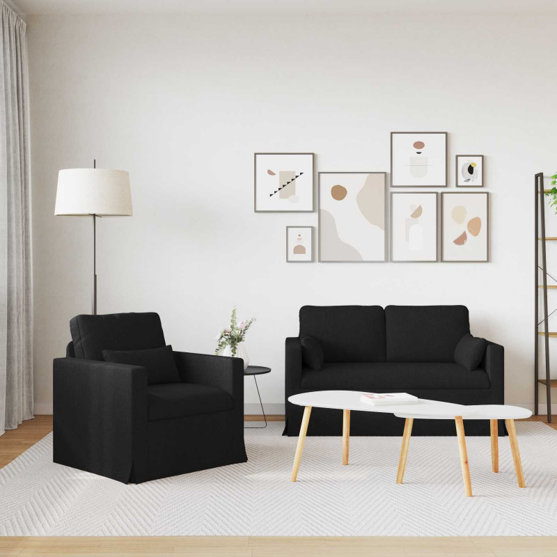 Zestaw Sof 2 pcs Czarny 139 x 78 x 80 cm tkanina