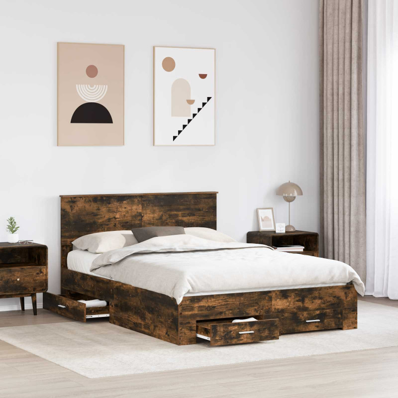 Ramka łóżka Dąb wędzony 160 x 200 cm Materiał drewnopochodny