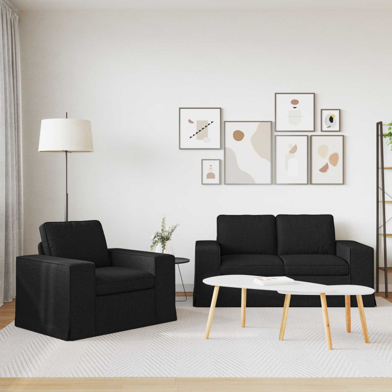 Zestaw Sof 2 pcs Czarny 182 x 80 x 82 cm tkanina