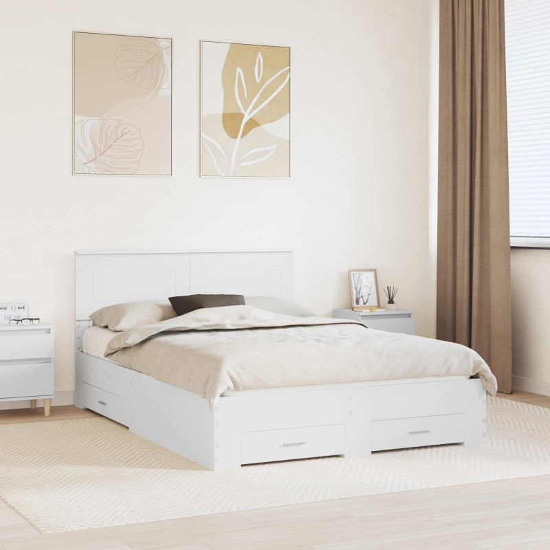 Ramka łóżka Biały 150 x 200 cm Materiał drewnopochodny