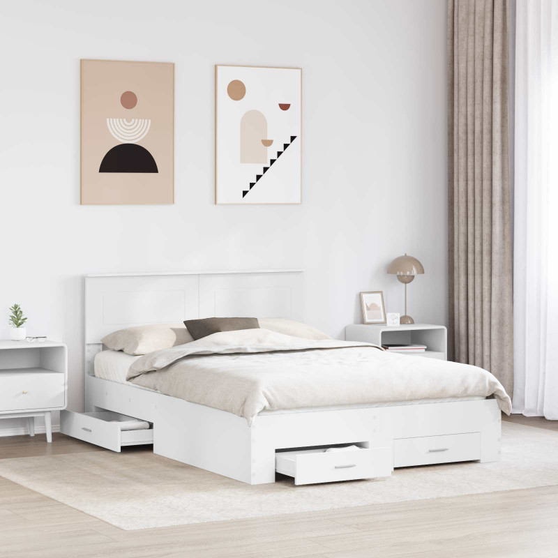 Ramka łóżka Biały 150 x 200 cm Materiał drewnopochodny