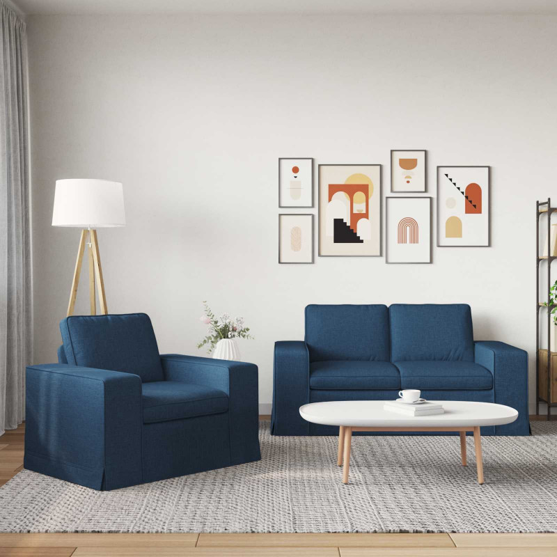 Zestaw Sof 2 pcs Niebieski 182 x 80 x 82 cm tkanina