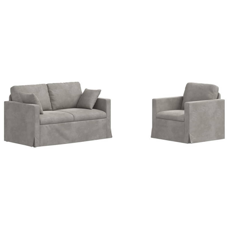 Zestaw Sof 2 pcs Jasnoszary 138 x 78 x 80 cm Aksamit