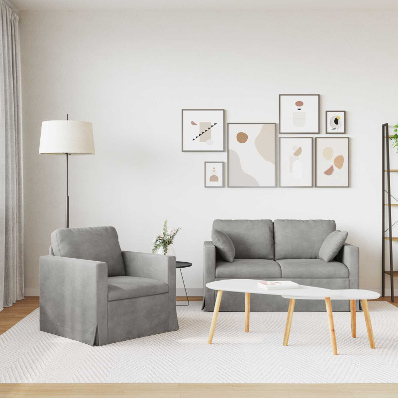Zestaw Sof 2 pcs Jasnoszary 138 x 78 x 80 cm Aksamit