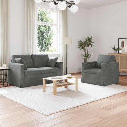 Zestaw Sof 2 pcs Ciemnoszary 138 x 78 x 80 cm Aksamit