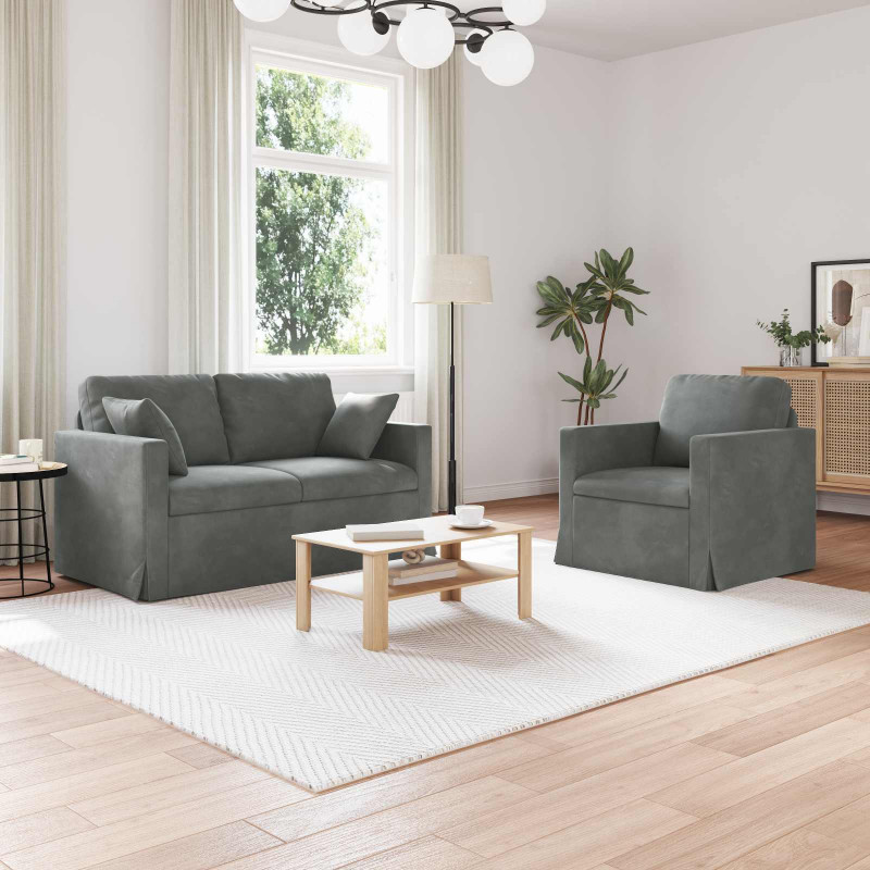 Zestaw Sof 2 pcs Ciemnoszary 138 x 78 x 80 cm Aksamit