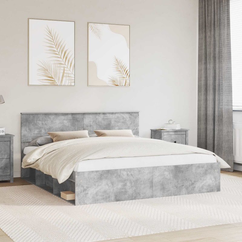 Ramka łóżka Betonowy 200 x 200 cm Materiał drewnopochodny