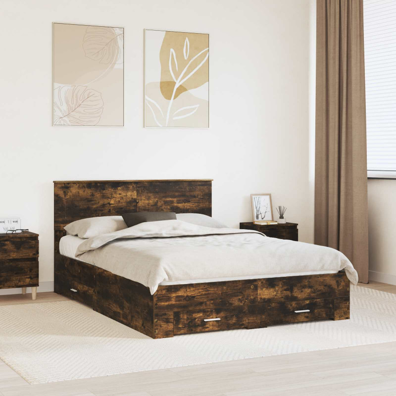 Ramka łóżka Dąb wędzony 150 x 200 cm Materiał drewnopochodny