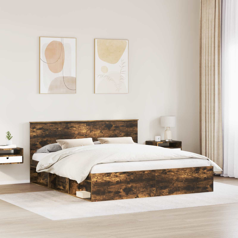 Ramka łóżka Dąb wędzony 200 x 200 cm Materiał drewnopochodny