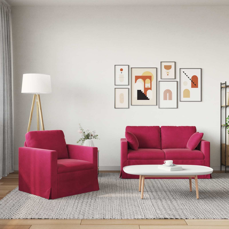 Zestaw Sof 2 pcs Czerwone wino 138 x 78 x 80 cm Aksamit