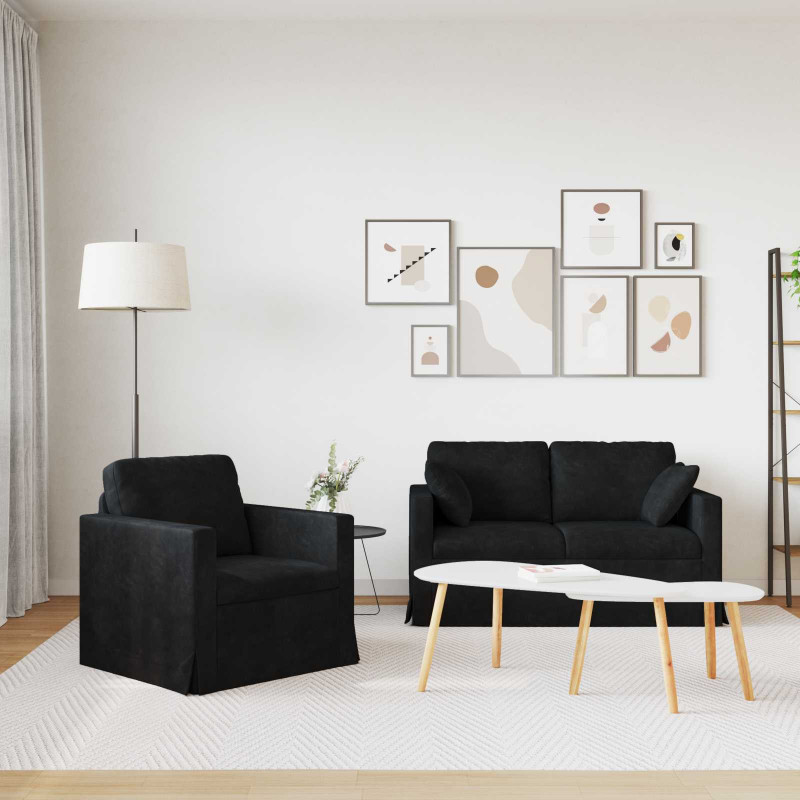 Zestaw Sof 2 pcs Czarny 138 x 78 x 80 cm Aksamit