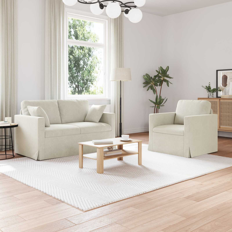 Zestaw Sof 2 pcs Kremowy 138 x 78 x 80 cm Aksamit
