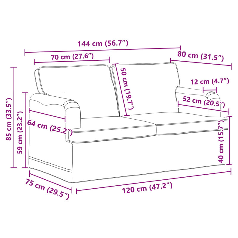 Zestaw Sof 2 pcs Czarny 144 x 80 x 85 cm tkanina