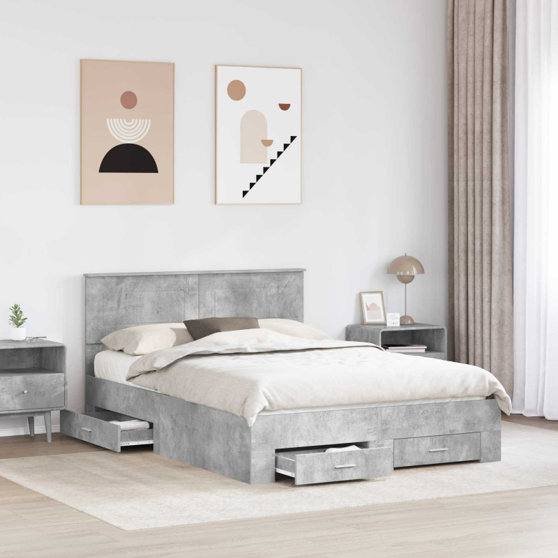Ramka łóżka Betonowy szary 140 x 200 cm Materiał drewnopochodny