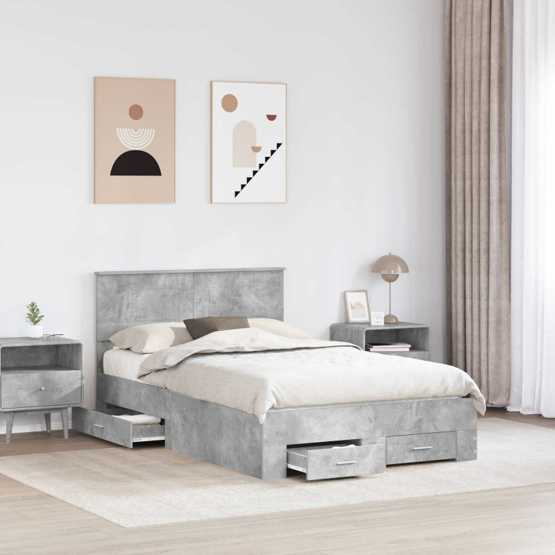Ramka łóżka Betonowy szary 135 x 190 cm Materiał drewnopochodny