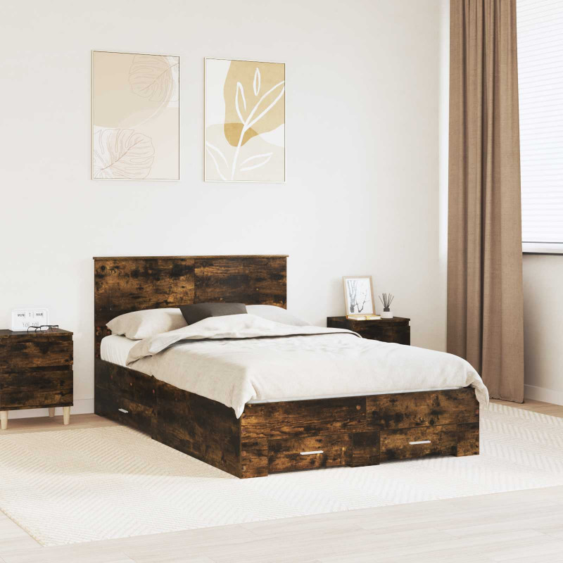 Ramka łóżka Dąb wędzony 135 x 190 cm Materiał drewnopochodny