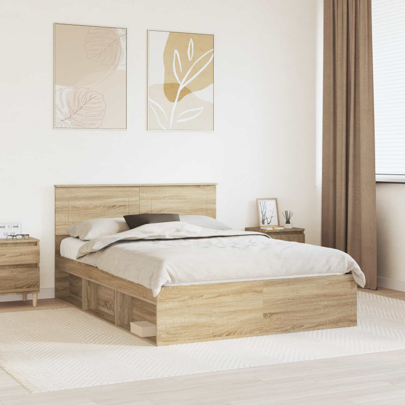 Ramka łóżka Dąb wędzony 150 x 200 cm Materiał drewnopochodny