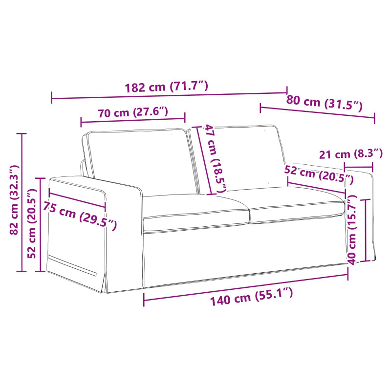 Zestaw Sof 2 pcs Niebieski 182 x 80 x 82 cm tkanina