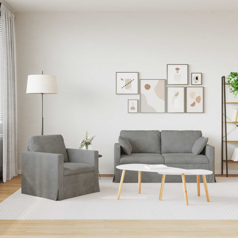 Zestaw Sof 2 pcs Jasnoszary 158 x 78 x 80 cm Aksamit