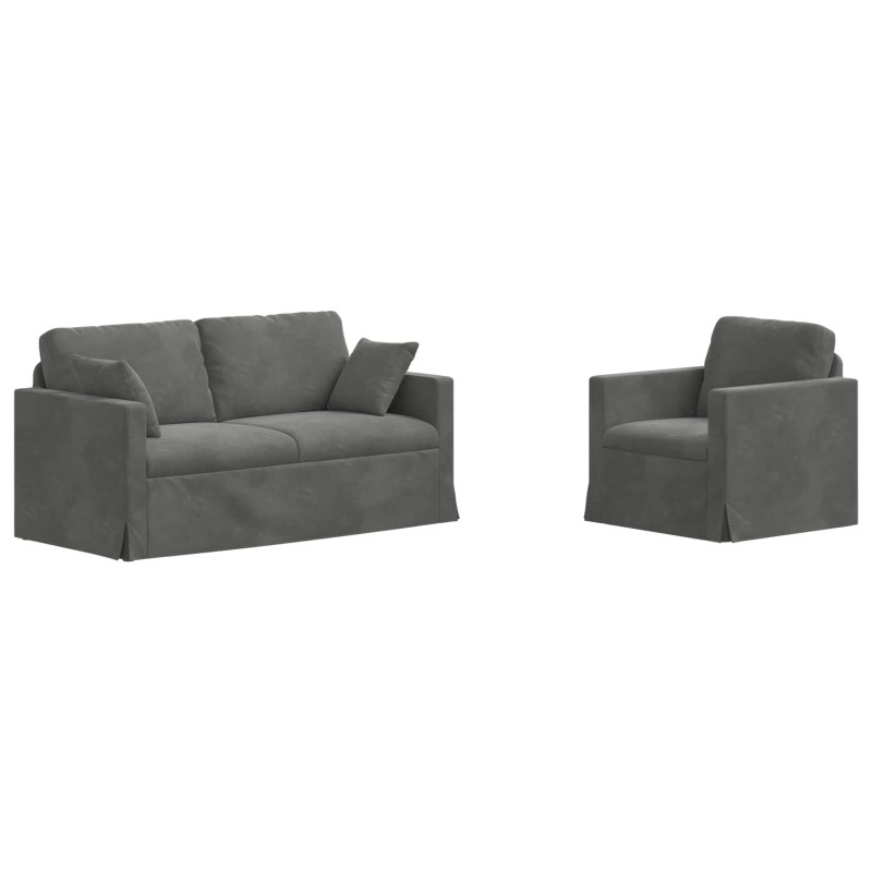 Zestaw Sof 2 pcs Ciemnoszary 158 x 78 x 80 cm Aksamit