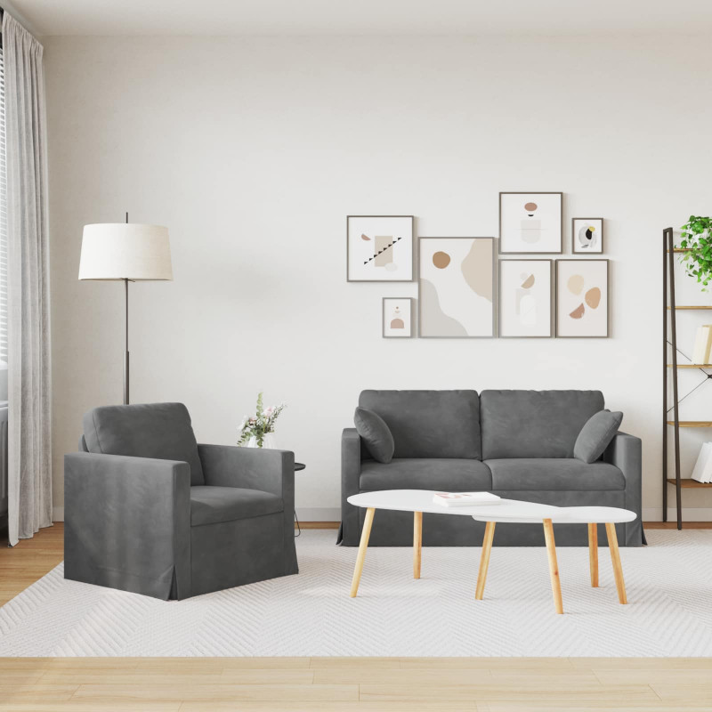 Zestaw Sof 2 pcs Ciemnoszary 158 x 78 x 80 cm Aksamit