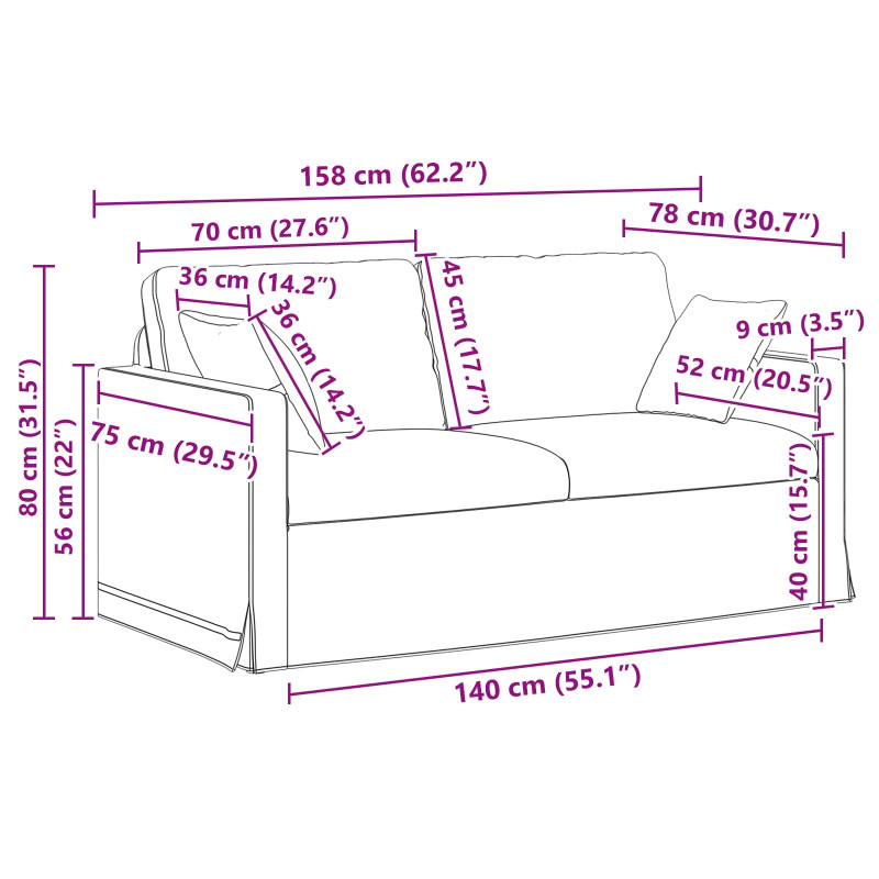Zestaw Sof 2 pcs Czarny 158 x 78 x 80 cm Aksamit