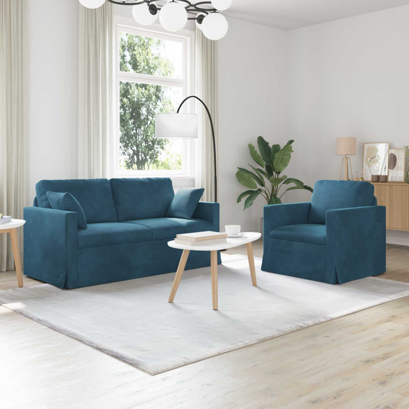 Zestaw Sof 2 pcs Niebieski 158 x 78 x 80 cm Aksamit